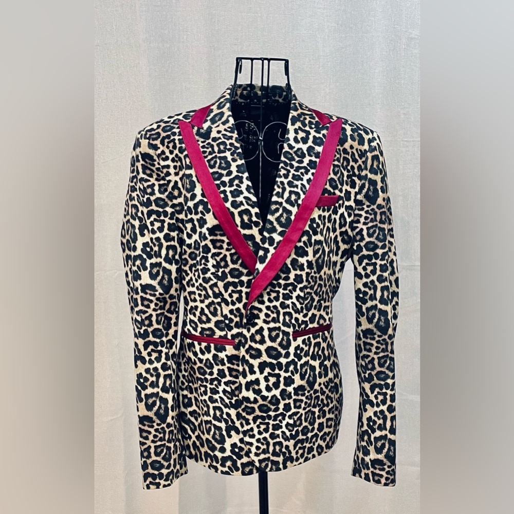 Leopard print suit with magenta trim and pants